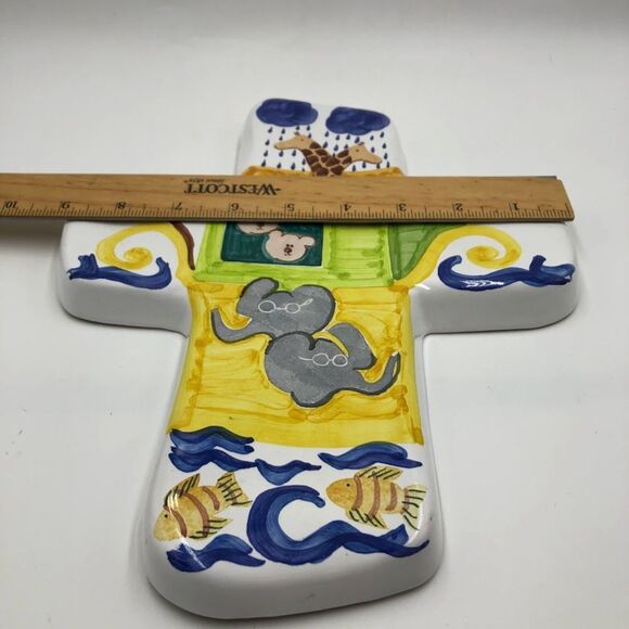 The Boozell Collection Noah's Ark Ceramic Cross Hanging Wall Art Terracotta 10in - Picture 10 of 12